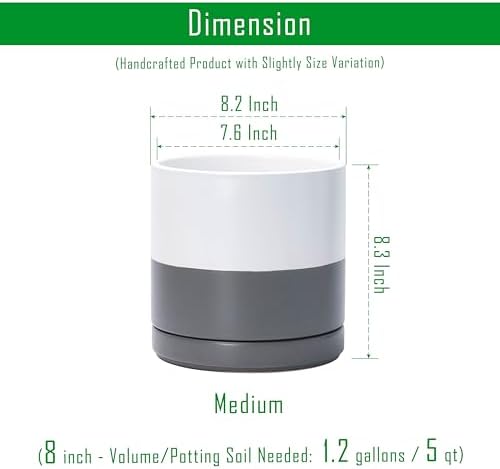 D'vine Dev 8.2 Inch Ceramic Planter Pot, White/Grey, 94-O-D-6 - Image 3