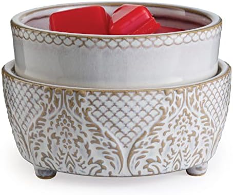 Candle Warmers ETC 2-in-1 Candle and Fragrance Warmer for Warming Scented Candles or Wax Melts and Tarts with to Freshen Room, Vintage White Lace by CandleWarmersEtc