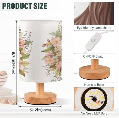 ALAZA Horse Flower Watercolor Lamp for Girls Boys Bedroom Bedside Table Lamp with USB Port LED Kids Nightstand Lamp Wood Base Desk Living Room Decor - Image 3
