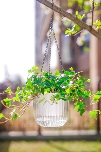 Melphoe 2 Pack Self Watering Hanging Planters Indoor Flower Pots, 6.5 Inch Outdoor Hanging Plant Pot Basket, Plant Hanger with 3Hooks Drainage Holes for Garden Home (Gray + White) - Image 3
