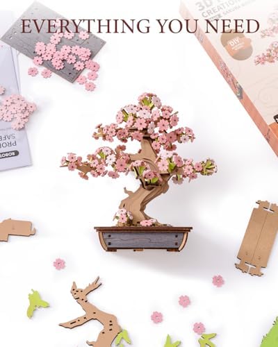 Rolife 3D Wooden Puzzle Flower for Adults, DIY Sakura Bonsai Tree Plants for Home Table Decor, Creative Cherry Blossom Crafts Birthday Model Building Kits Toys - Image 4