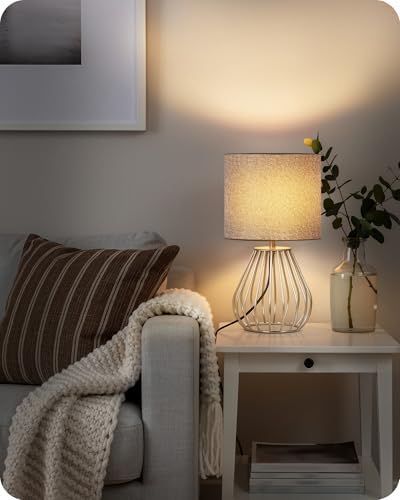 Small Table Lamp, Bedside Lamp with Gray Linen Lampshade & Silver Metal Base, Modern Nightstand Lamp, Little Cute Desk Lamp for Bedroom, Living Room, 2700K LED Bulb Included, SH06TL05 - Image 3