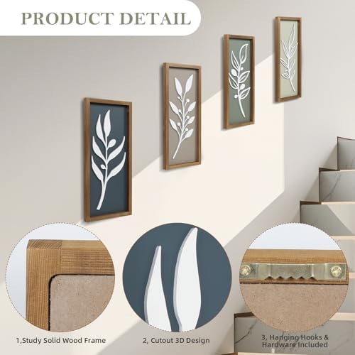 3D Tree Leaf Wooden Framed Boho Wall Art (Set of 4) - Image 3