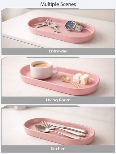 Matte Pink Ceramic Bathroom Tray, Aesthetic Vanity Organizer Dish - Image 3