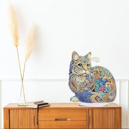 Diamond Painting Kits for Adults Beginners, 5D Full Drill Cat Crystal Art Desktop Ornament, DIY Single Sided Home Office Desk Decor, Creative Craft Gift Set with Tools - Image 4
