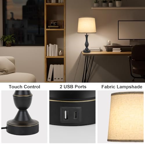 LALISU Touch Table Lamps Set of 2, Farmhouse Table Lamp with USB Charge - Image 4