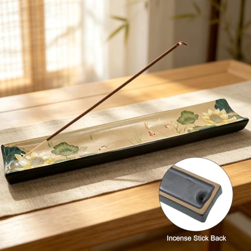 Incense Holder for Sticks, Ceramic Incense Burner with Ash Catcher, Aesthetic Home Decor for Room & Office, Traditional Chinese Art Tray, Unique Housewarming Gift for Meditation Sanctuary (Brown) - Image 3