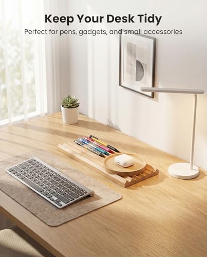 Beech Wood Desk Organizer, 6-Slot Pen Holder with Detachable Round Tray, Wooden Stationery Storage for Pens, Pencils, Office Supplies, Desk Accessories for Home Office, Minimalist Desk Decor - Image 2