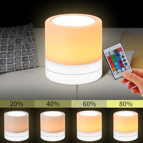Nursery Night Light for Kids, USB Rechargeable Small Desk Lamp,13 RGB Colors & 4 Brightness & 1 Remote, Touch Bedside Cordless Table Lamp, Portable Night Lamp for Bedroom Living Room (2 Pack White) - Image 5