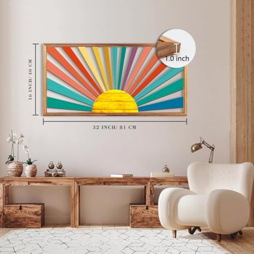 IARTTOP Large Boho Sun Wall Art Framed Wooden Art Wall Decor Colorful Rainbow Geometric Line Sunshine Artwork for Living Room Bedroom Office 16x32 Inch - Image 4