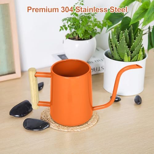 Watering Can Indoor Plants, 35 oz/1000 ml Metal Stainless Steel Watering Can Pot with Long Spout for Indoor House Plants Bonsai Outdoor Garden Flower Decorative (Orange) - Image 6