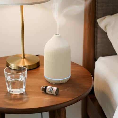 SALKING 200ml Ceramic Essential Oil Diffuser, Stone Diffusers for Essential Oils, Ultrasonic Aromatherapy Diffusers with with 7-Color LED Lights Timers, for Office Bedroom Home (White) - Image 7