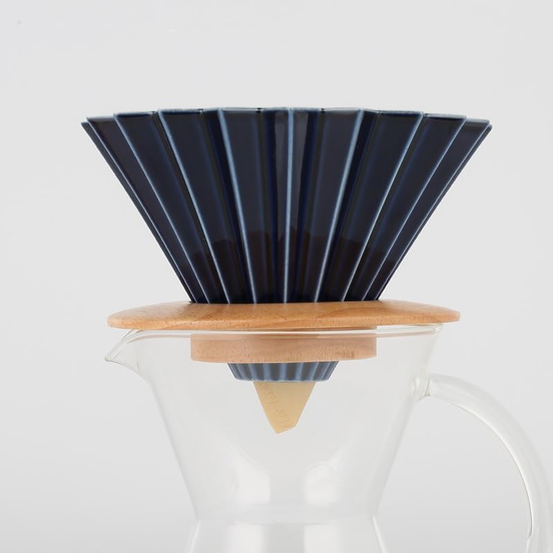 Ceramic Coffee Dripper Pour Over Coffee Maker with Wood Stand Elegant Flower Shape Filter - Image 5