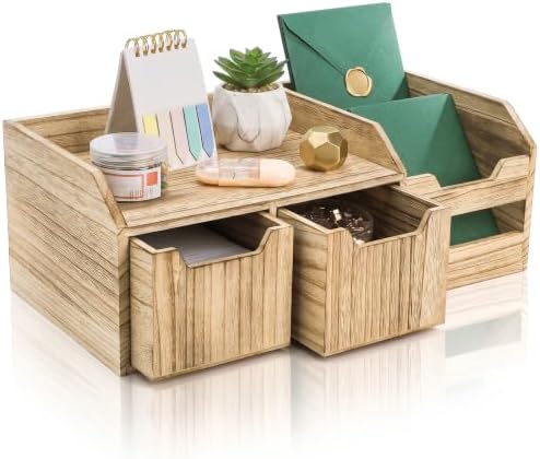 Wood Desktop Organizer with Drawers, 4 Compartment by Unknown