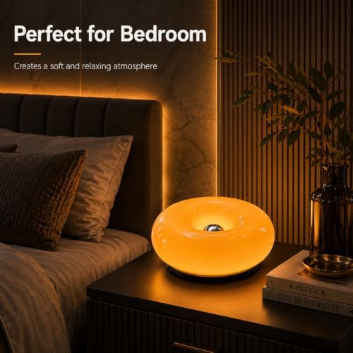 Modern Orange Donut Lamp with Remote Control, Plug-in Table or Wall Light, Mid Century Modern Aesthetic Room Decor, Dimmable Ambient Lighting for Bedroom, Living Room & Home - Image 3
