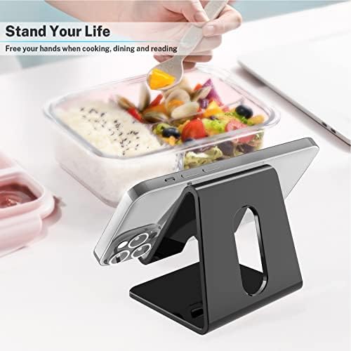 Crpich Acrylic Phone Stand, Ergonomic Design for Apple iPhone and Samsung Galaxy, Compatible with 4-8 Inch Screens, Black - Image 2