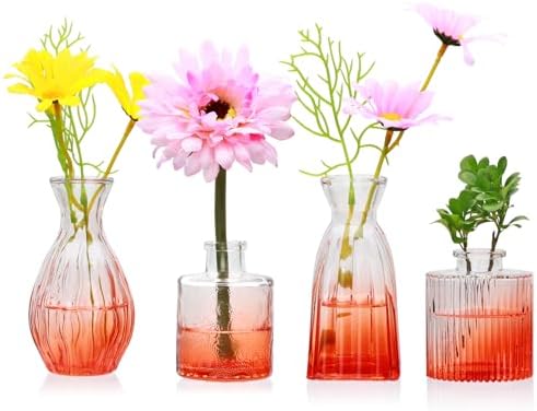 Glass Bud Vases Set of 4, Small Orange Flower Vases for Wedding Centerpiece by Mapoxy