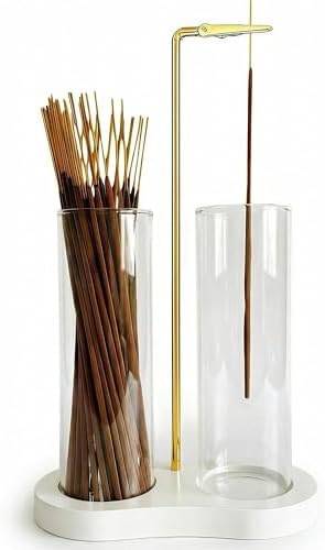 Glass Incense Holder,White Nordic Minimalist Incense Sticks Burner Holder with Storage,Luxe Hang Upside Down Incense Holder for Sticks with Ash Catcher for Meditation Yoga Room (White) by MoocerviIncenseHolder