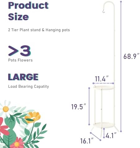 Hanging Plant Stand,Plant Shelf Outdoor Indoor Plant Rack,White - Image 6