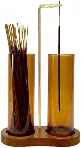 Amber Glass Incense Holder, Colorful Incense Sticks Burner Holder with Storage,Hang Upside Down Incense Holder for Sticks with Glass Ash Catcher for Meditation Yoga Spa Room Decor (Amber) by MoocerviIncenseHolder