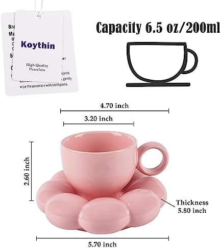 Koythin 6.5oz Sunflower Saucer Mini Ceramic Mug, Pink Mother’s Day Cup - Image 2
