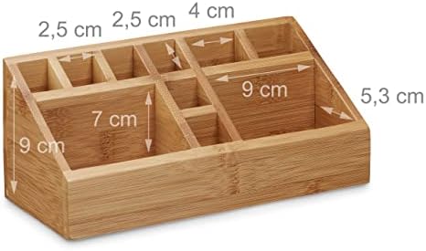 Relaxdays Bamboo Desk Organiser, Pencil Holder, 10 Compartments, Wood Grain, Size: 10 x 23 x 10 cm, Natural Brown - Image 4