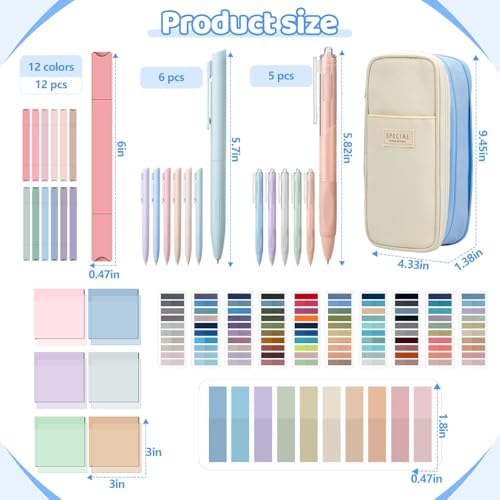135 Pcs Book Annotation Kit with Pencil Case, 12 Pastel Highlighters, 11 Gel Pens, Fine Marker, 300 Transparent Sticky Notes, 2640 Index Tabs, Bible Study Supplies Kit(Classic,Light Blue) - Image 3