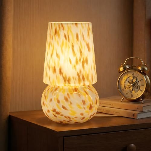9.8″ Mushroom Glass Table Lamp, Dimmable Modern Beside Lamp, Cream Gold by Keazile