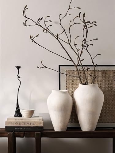 White Ceramic Vase - Large 11.8 Inch Tall Floor Vase for Centerpieces, Farmhouse Flower Vases, Rustic Minimalist Home Decor for Living Room, Enterway, Wedding (Sandstone White) - Image 6