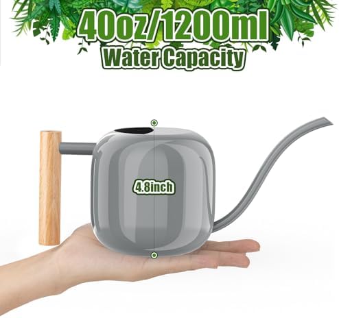 Green Moon 1.2L/41oz Metal Metal Watering Can with Long Spout, Gray - Image 2