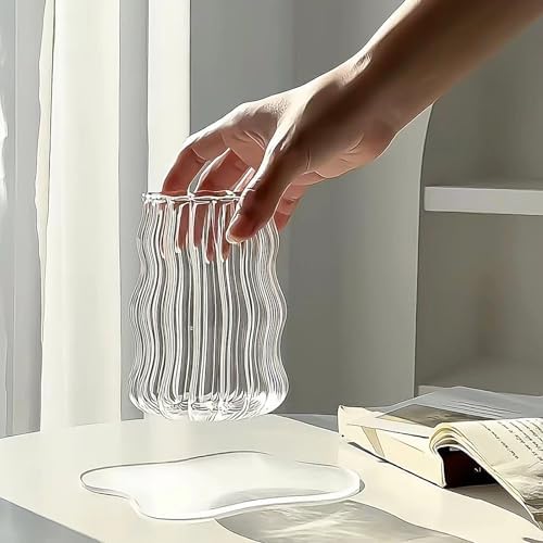 4 Pcs Ribbed Glass Cups, Vintage Drinking Glassware with Glass Straw 18 Oz Bubble Iced Coffee Cup for Juice, Tea, Beverage, Milk, Beer, Cocktails Ideal for Gift - Image 4