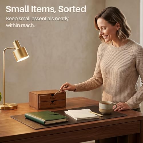 Flexzion Wooden Storage Box with 2 Drawers, Vintage Desktop Organizer - Image 7