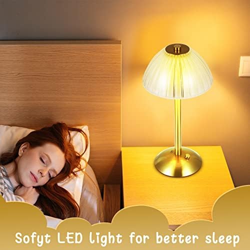 Liliful 2 Pcs Cordless Table Lamp LED Touch, Gold, Mushroom Style - Image 5