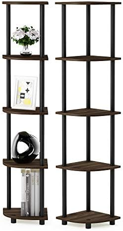 Furinno TURN-N-TUBE Corner Shelf Set of 2, 5-Tier Corner Bookshelf, Open Storage Shelves, for Organization and Storage, Living Room, Home Office, Garage, Columbia Walnut - Image 3