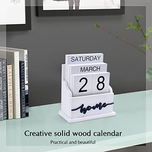Notakia Perpetual Calendar Wooden Calendar Blocks Vintage Wood Block Calendar for Home Office Desk Accessories Week Month Date Display (White Home Calendar) - Image 3