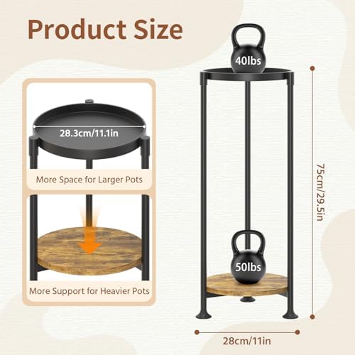LASZOLA Plant Stand Tall Flower Holder for Indoor Corner, 2 Tier Black - Image 3
