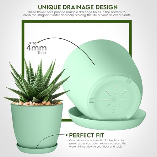 Plant Pots Indoor with Drainage, 10 Pack Multi-Size Planters Set, Mint - Image 3
