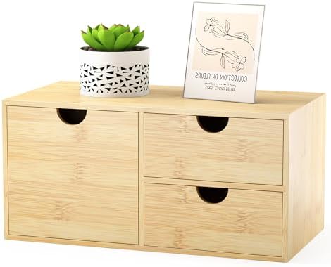 Bamboo Desk Organizer with Drawers, Desktop Storage Box for Office Supplies by WisuceHome