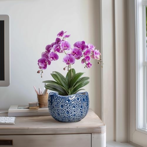 Ceramic Pots for Plants - 8 Inch Round Planter with Drainage Hole, Round Decorative Plant Pots for Indoor Outdoor, Modern Unique Flower Pot, House Living Room Decor, Home Gifts, Blue - Image 5