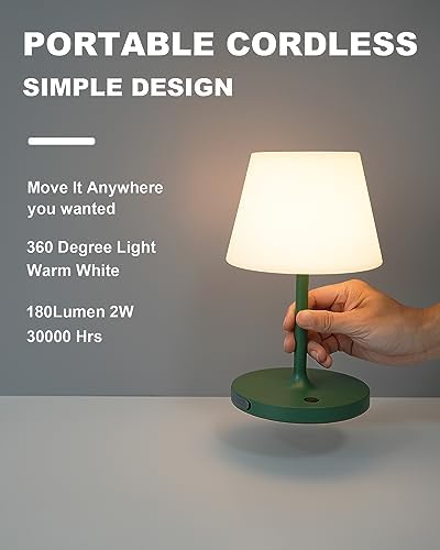 WEILAILUX Outdoor Battery Operated Table Lamp Waterproof, 4000mAh Cordless Table Lamp Rechargeable, Touch Dimmable Desk Lamp, LED Night Light for Patio Camping Restaurant Home, H9.6in, Green - Image 2