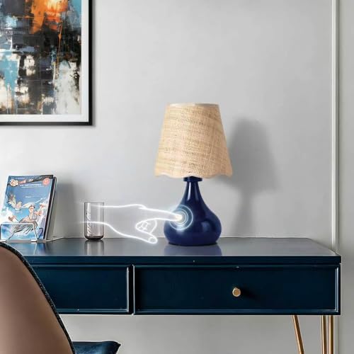 Ziqqeelam Navy Blue Small Table Lamp Touch Control, Farmhouse Bedside Lamps for Nightstand, Vintage Small Table Lamps for Small Spaces for Bedroom, Kitchen Counter, End of Table, Office by Unknown
