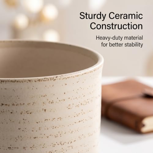 8 Inch Ceramic Plant Pot with Drainage Hole & Separate Saucer - Image 5
