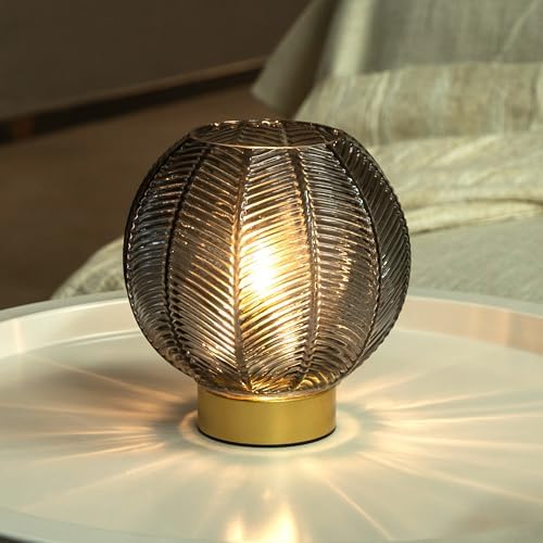 LUSHARBOR Battery Operated Decorative Glass Table Lamp with Timer Grey by LUSHARBOR