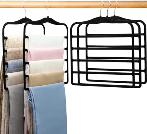 Pants Hangers Space Saving,5P Scarf Hangers for Closet Organizers and Storage,Non Slip Velvet Hanger for Closet Organizer,College Dorm Room Essentials,Heavy Duty Organization and Storage Jean Hangers by JUUBAOOPN