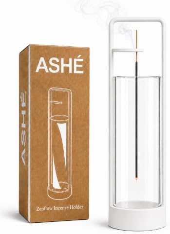 Incense Holder with Ash Catcher – Upside Down Incense Burner, Windproof Glass No Mess Heavy Metal Base, Anti-Ash Incense Holder for Sticks, Minimalist Desk Decor for Home Meditation Yoga (White) by Unknown