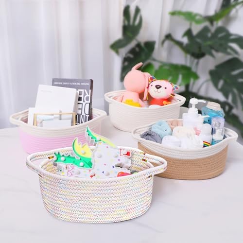 ABenkle Small Basket with Handles, Boho Decorative Rope Woven Dog Cat Toy Storage Bin Shelf Storage Organizer, Easter Christmas Gift Basket, 12"x8"x5" - Image 3