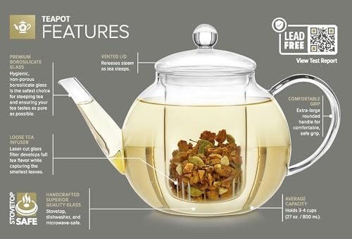 Teabloom Stovetop & Microwave Safe Glass Teapot with Removable Loose Tea Glass Infuser – Includes 2 Blooming Teas – 2-in-1 Tea Kettle and Tea Maker – Tea Purist's Choice - Image 4