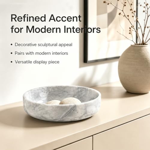 Natural Marble Decorative Bowl - Hand-Polished Stone Catchall Tray for Coffee Table Centerpiece, Entryway Key Holder, Jewelry Dish, Candle Holder & Home Decor Accent - Image 2