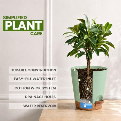 Utopia Home Self Watering Pots for Indoor Plants 6.8"/6.4"/5.9"/5.5"/4.9" Set of 10, Planters for Indoor Plants, Small Multi-Size Flowerpot, Plant Pots with Drainage & Reservoir (Olive Green) - Image 4