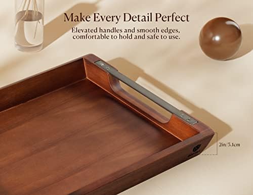 Acacia Wood Serving Tray with Metal Handle, 17x13in Tray for Ottoman - Image 6